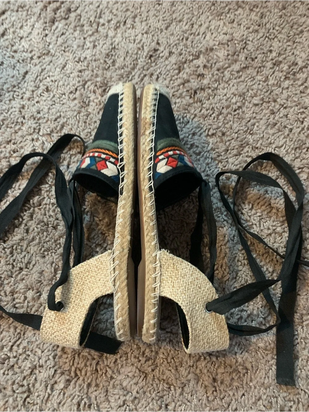 SCHUTZ Embroidered Lace Up Espadrilles Sandals Red Black